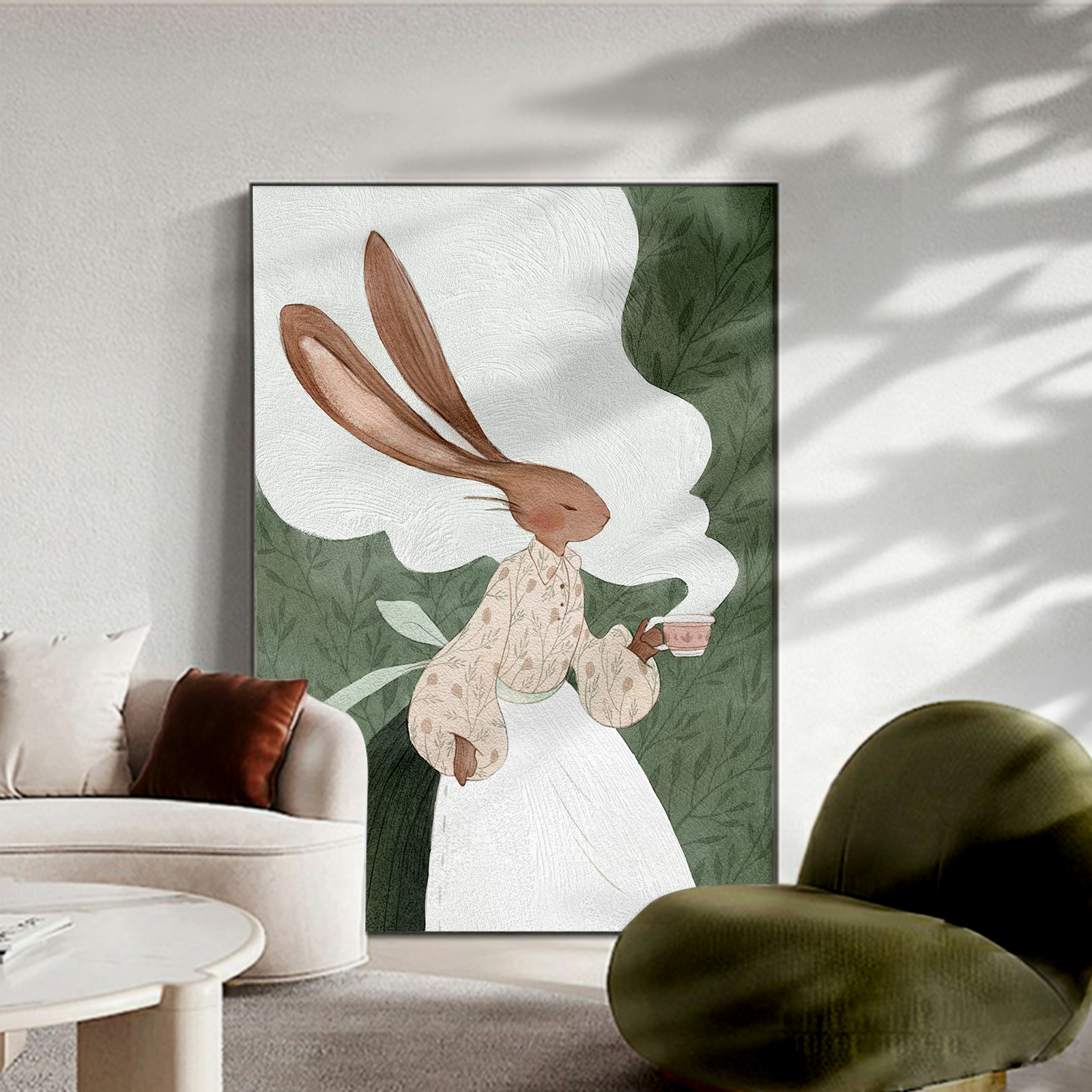奶油风客厅装饰画现代简约高级感兔子肌理画挂画沙发背景墙落地画