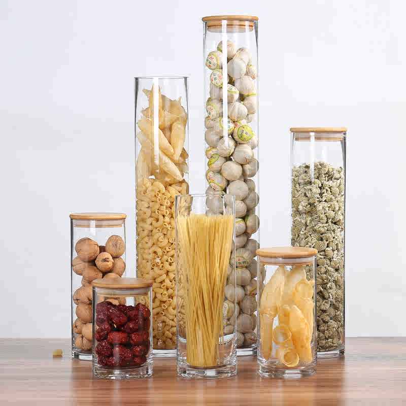 竹盖玻璃密封罐储物罐厨房食品收纳储存罐透明喜茶叶高清展示瓶