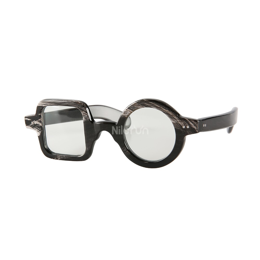 来而往Nilerun品牌铆钉饰一方一圆黑白印度牛角近视光学眼镜架