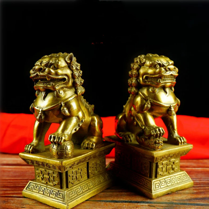 精工纯铜狮子摆件黄铜狮子一对摆件宫门狮家居门口创意装饰摆设