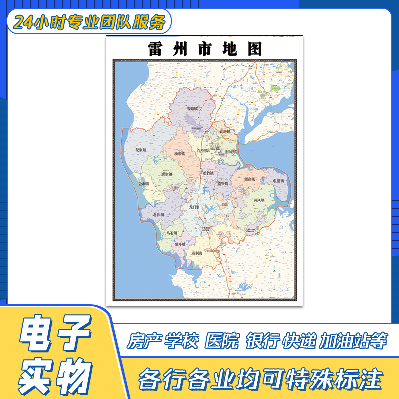 雷州市地图广东省湛江市新交通行政区域颜色划分街道贴图