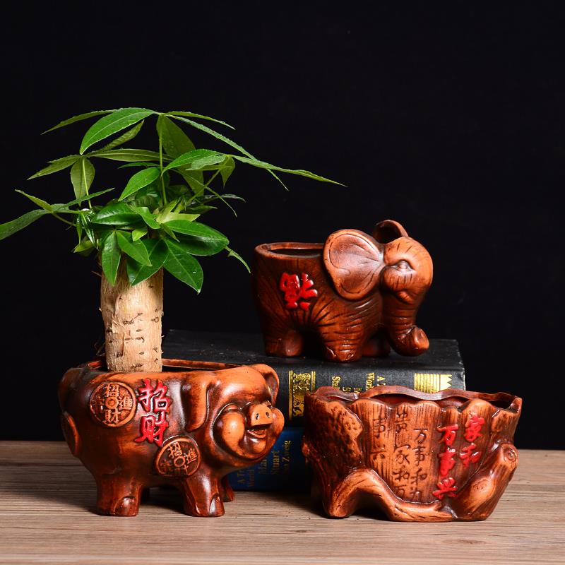 小码发财树专用招财猪红陶肉肉植物多肉创意花盆个性陶瓷简约复古