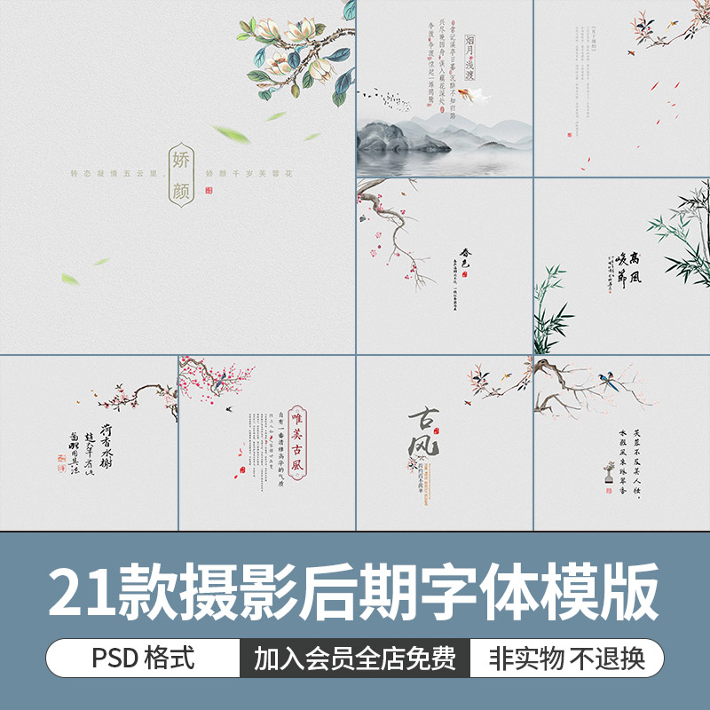 中国古风古装工笔画素材图PSD摄影后期写真相册字体排版背景模板