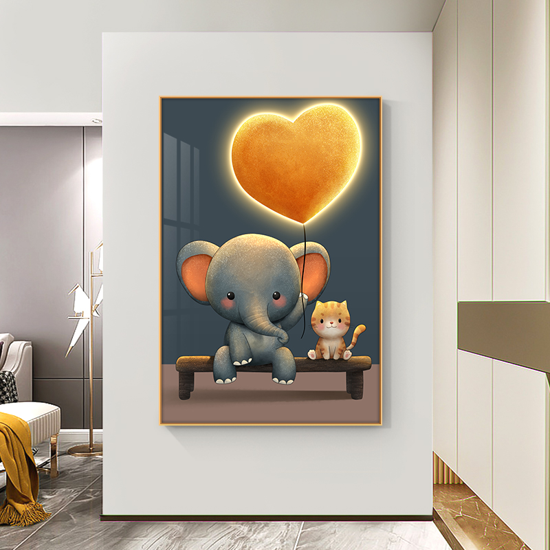 现货速发卡通动物客厅挂画大象猫咪儿童房间装饰画温馨卧室壁画走