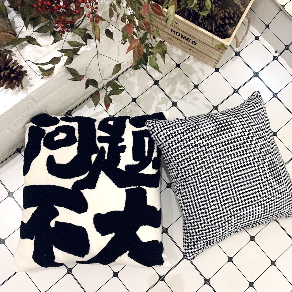 【问题不大】可爱趣味黑白刺绣抱枕生日礼物ins绣花靠垫抱枕车用