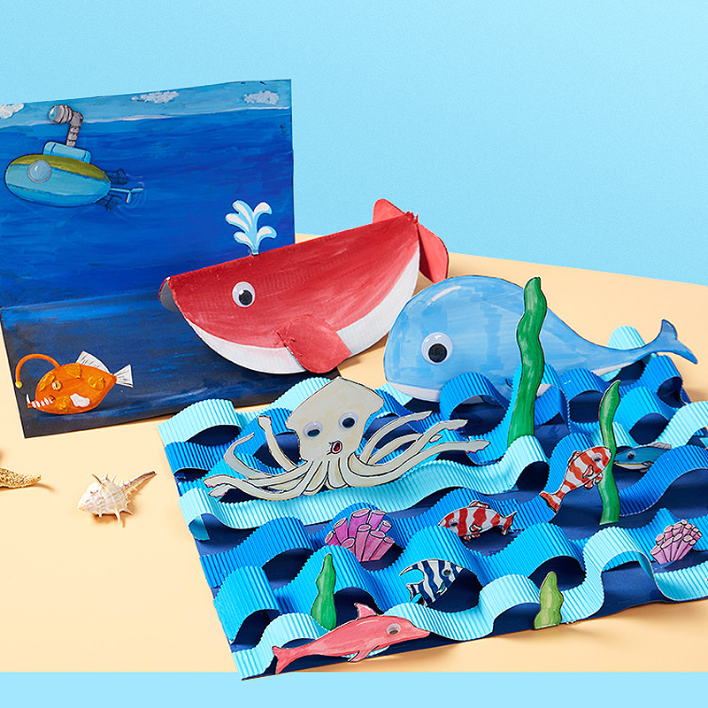 幼儿园儿童海洋动物手工DIY制作立体玩具 鲸鱼历险记创意美术材料