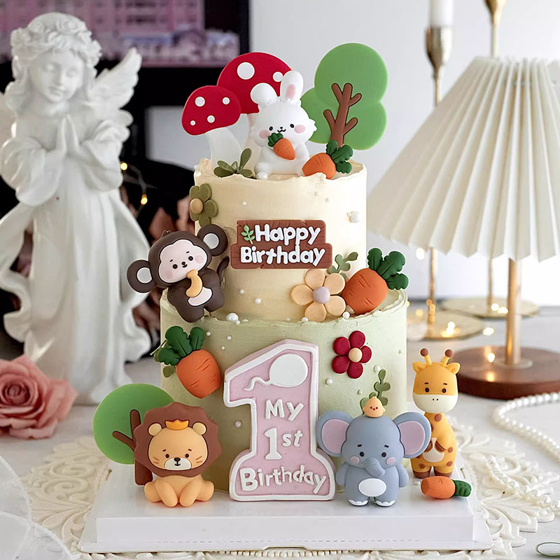 卡通小动物森系蛋糕装饰摆件小兔子狮子猴子长颈鹿大象甜品台插件