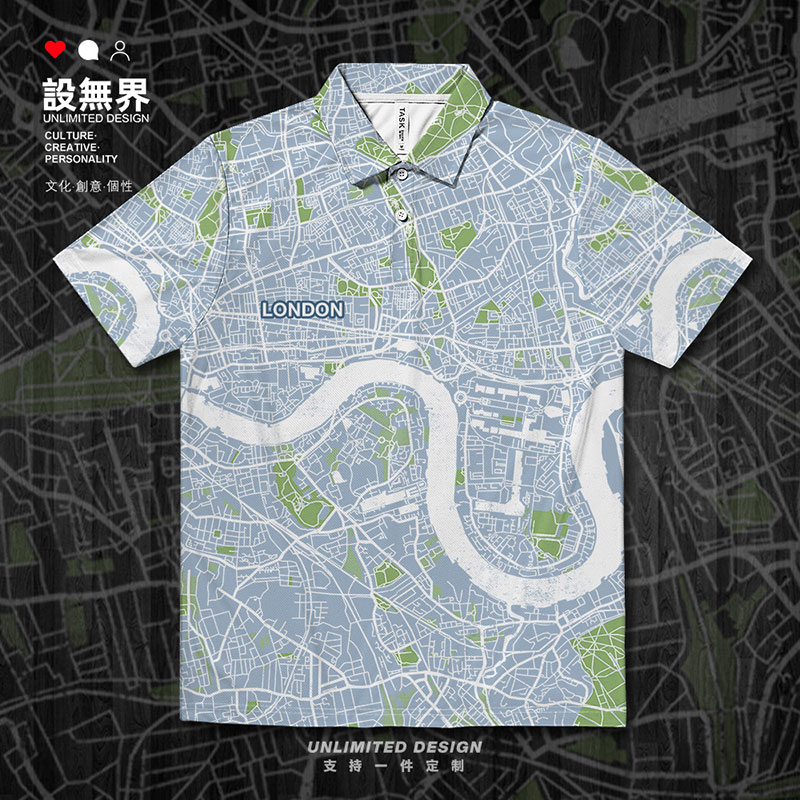 英国首都伦敦国外城市地图满印速干polo衫男女潮流T恤上衣设 无界