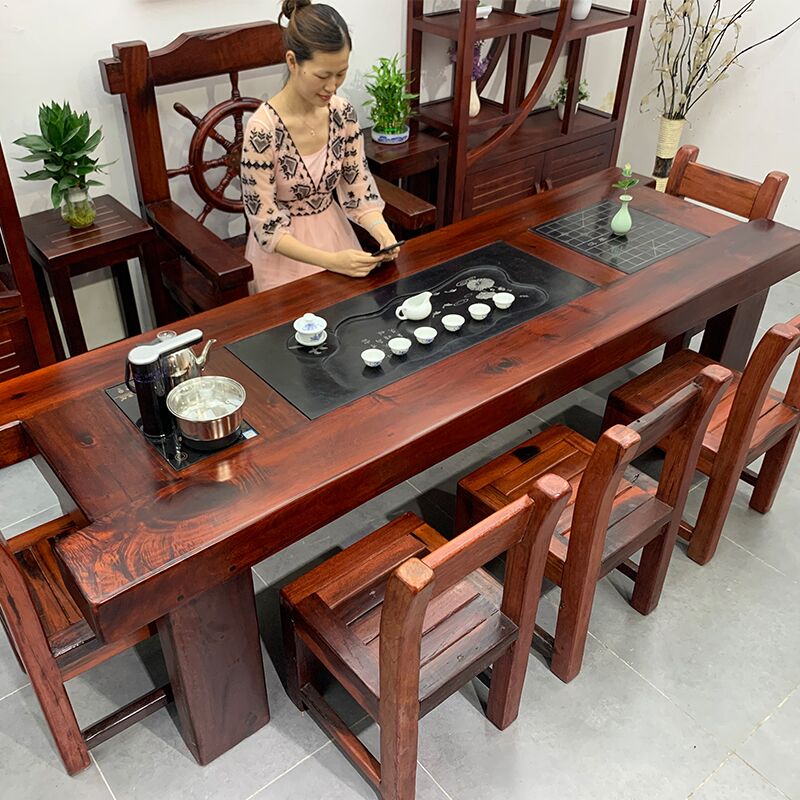 老船木茶桌椅组合实木茶台新中式家俱办公室家用功夫泡茶套装一体