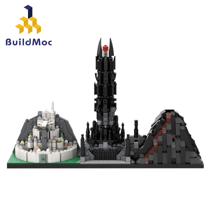 BuildMOC拼装积木玩具指环王魔戒国王的回归黑暗塔天际线建筑街景