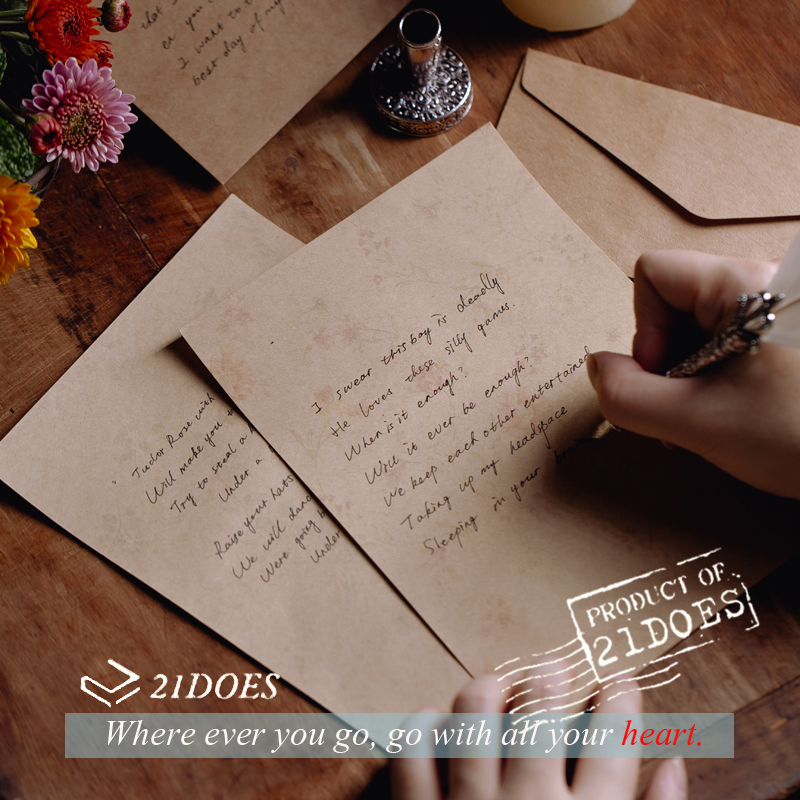 21DOES 暗花の紙牛皮信封信纸套装 欧式复古文艺浪漫手账素材便签