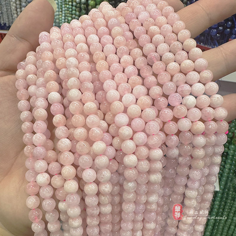 天然粉摩根石圆珠 6-12mm淡粉色玉石水晶散珠diy手串饰品配件材料