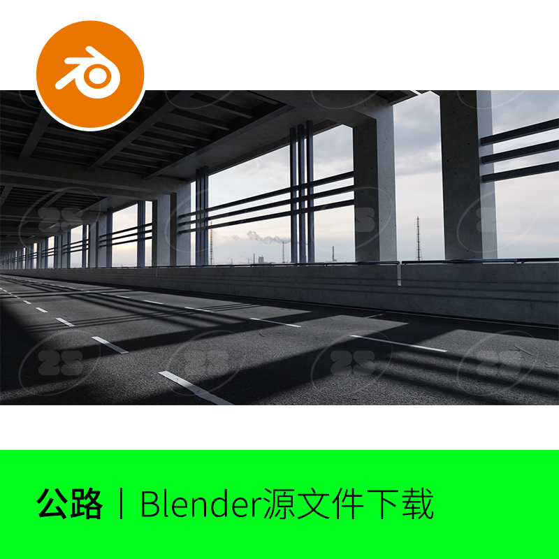 道路天桥高架桥路面车道blender模型建模素材渲染场景617