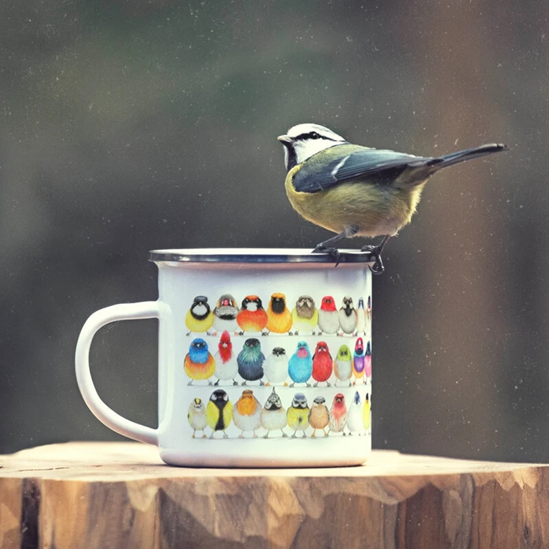 搪艺匠手绘卡通可爱搪瓷杯小鸟动物森林儿童水杯可定制美式马克杯