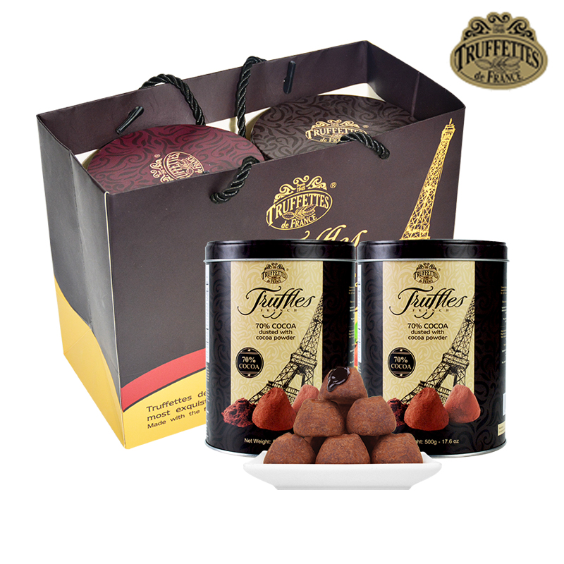 进口零食 法国Truffles乔慕松露形黑巧克力500克*2罐装节日送礼物