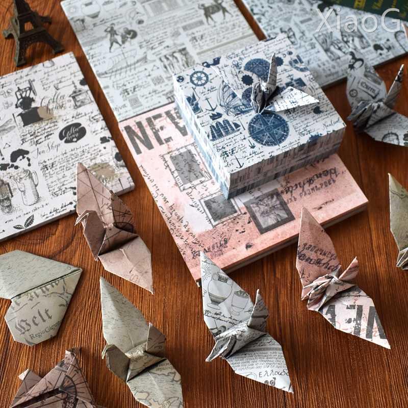 复古风折纸欧美风海报旧报纸手工自制千纸鹤专用正方形折叠纸材料