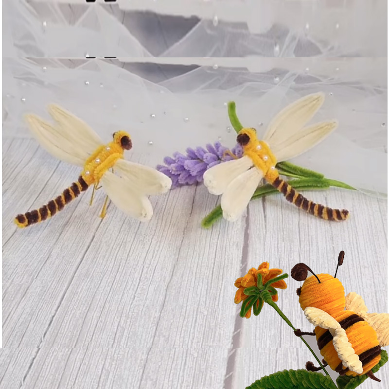 扭扭棒diy手工花蜻蜓制作简单儿童扭扭花蜜蜂小动物可爱简单特密