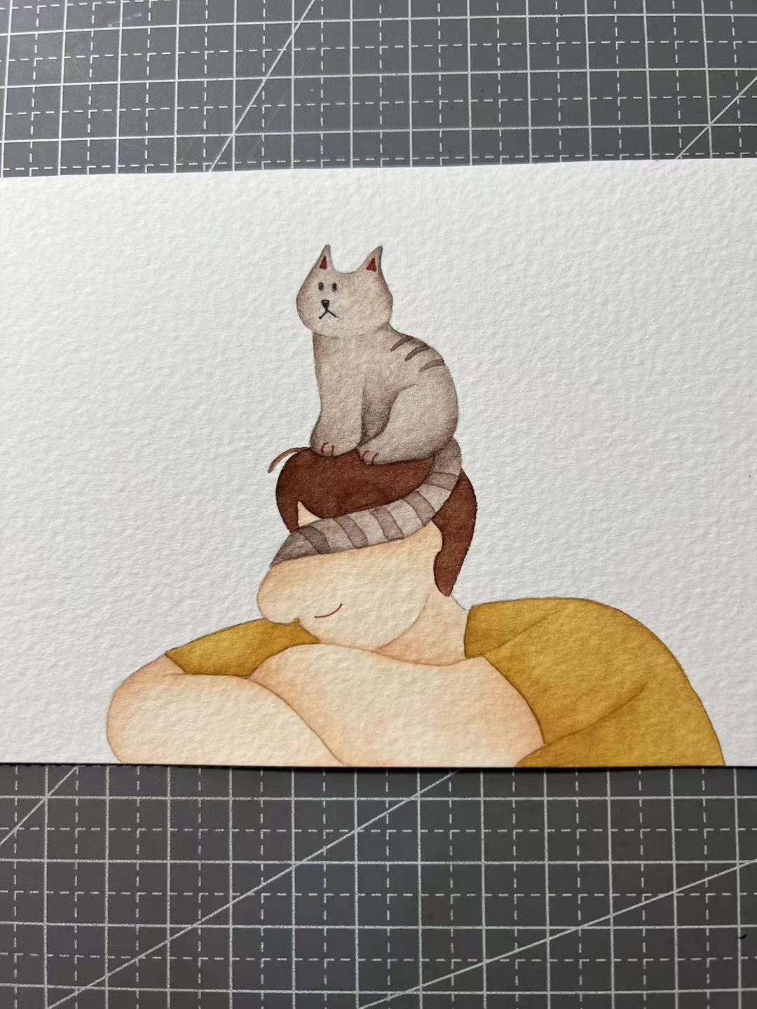【三猫手绘】水彩画作品《谁家的小猫咪》1396装饰画