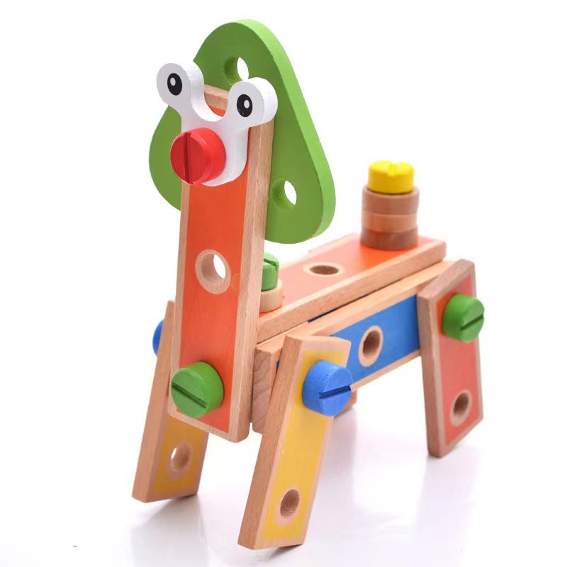 木制儿童45片卡通螺母组合益智多功能拆装积木玩具