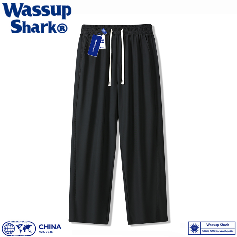 Wassup Shark冰丝速干阔腿裤男夏季薄款宽松垂感休闲长裤直筒裤子