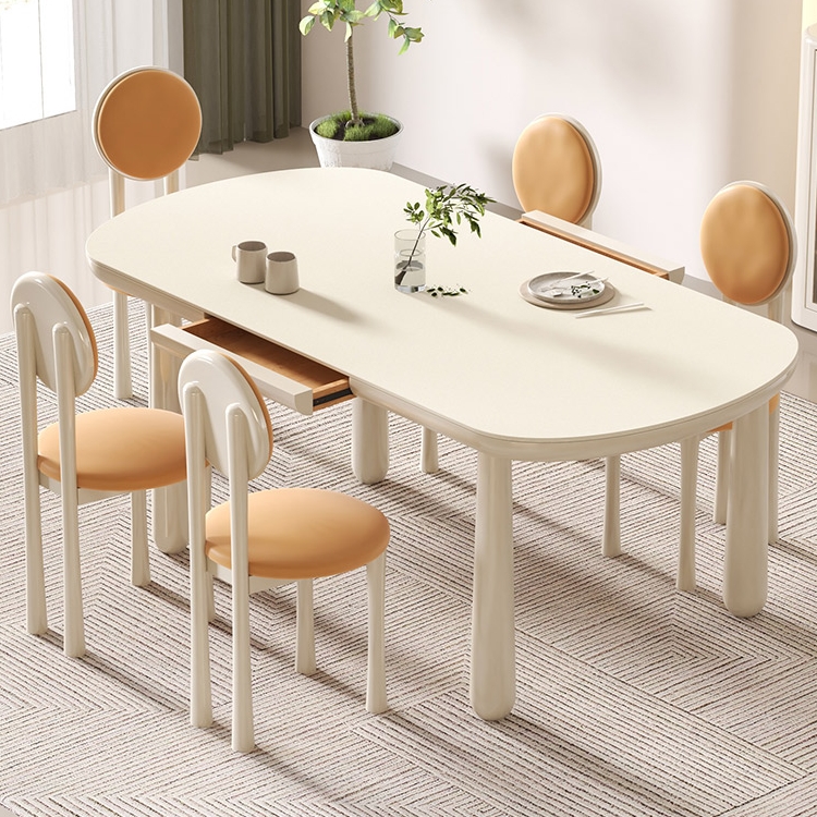 国闽法式奶油风岩板餐桌家用小户型设计师款创意现代简约餐厅饭桌