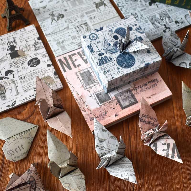 复古风折纸欧美风海报旧报纸手工自制千纸鹤专用正方形折叠纸材料