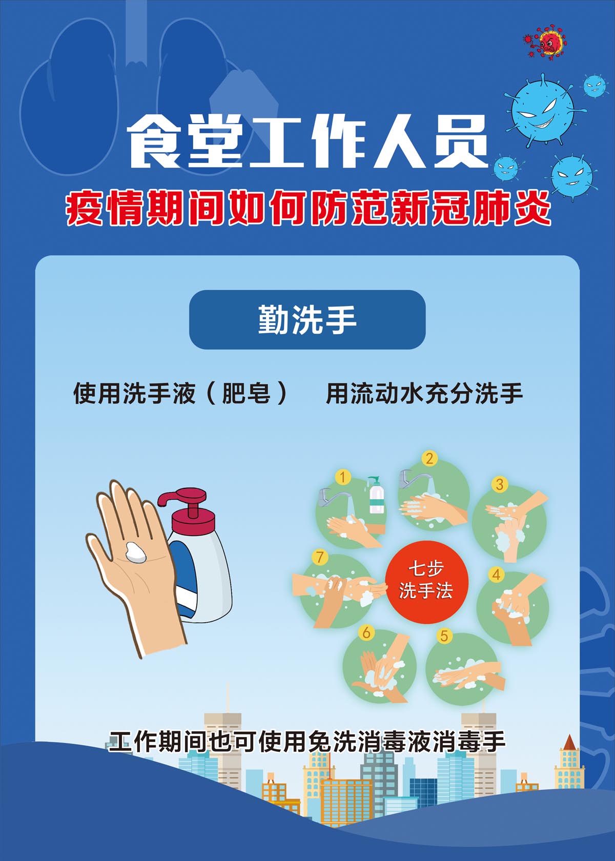 766海报印制展板喷绘556公司企业复工食堂工作人员防疫勤洗手7-2