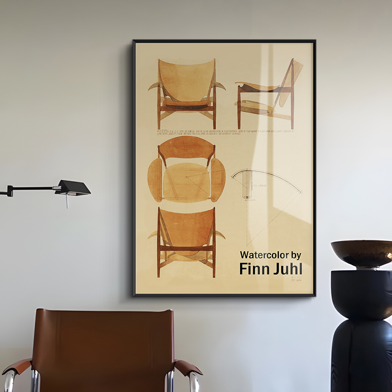 Finn juhl经典椅子造型图小众艺术装饰画美式复古酒吧墙挂画收藏