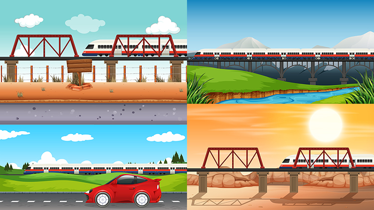 火车高铁插画 交通建轨道运输风景海报背景 AI格式矢量设计素材