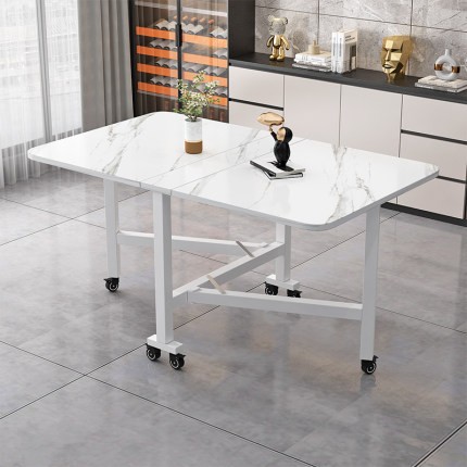 简约现代可折叠家用餐桌厨房长方形桌带轮子小户型出租房简易饭桌