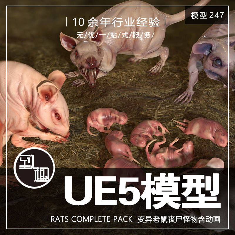 UE4UE5_Rats Complete Pack 变异老鼠怪物丧尸老鼠含动画_模型247