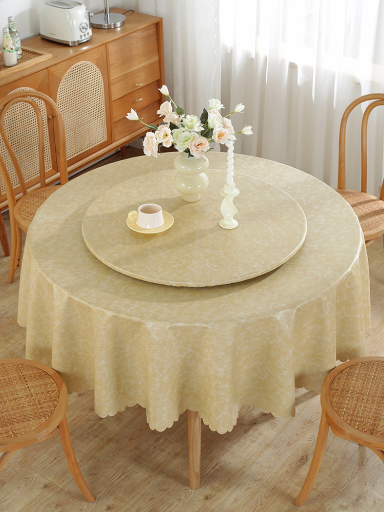 欧式轻奢圆桌桌布高级感餐桌转盘套防水防油免洗家用桌垫圆形台布