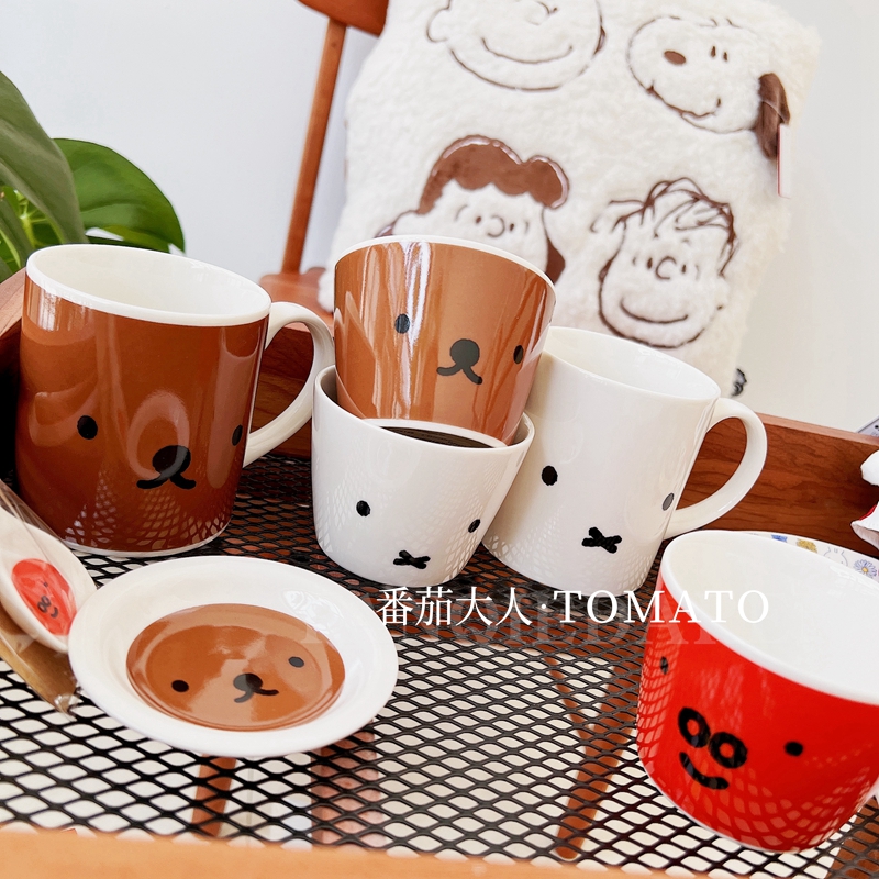 日本制 米菲 boris熊猪猪可爱卡通日式陶瓷杯 汤吞甜品杯勺