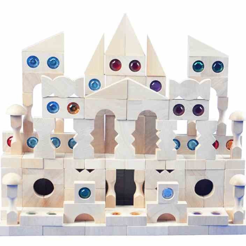 梦幻组合木质环保搭建积木益智玩具幼儿园桌面大型城堡七色花幼教