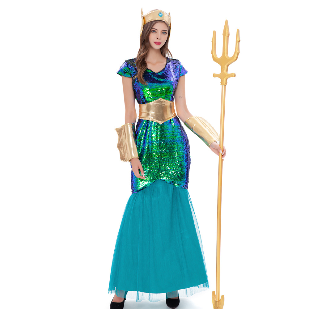 新款 万圣节服装成人希腊罗马神话女神娜迦海妖海神女海巫COSPALY