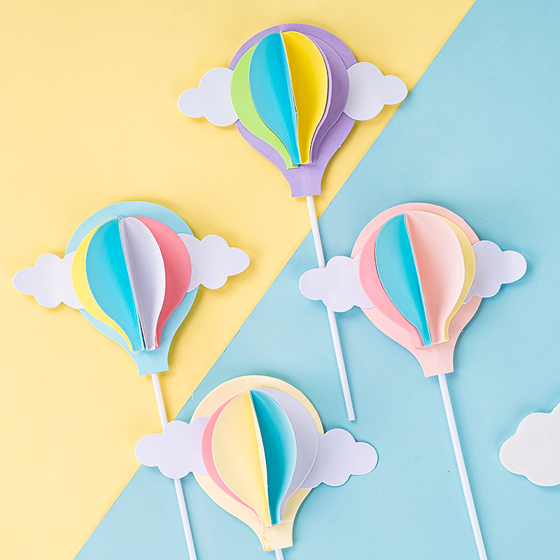 烘焙蛋糕装饰立体马卡龙色系热气球云朵摆件生日派对甜品台插件