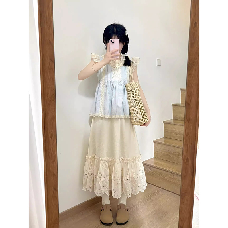 日系清纯奶甜减龄时尚洋气衬衫女夏季搭配高腰A字半身裙两件套装
