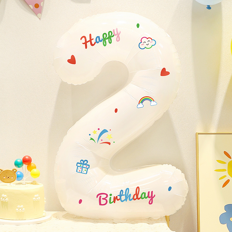 ins大号生日白色数字气球拍照道具网红儿童周岁派对背景装饰布置