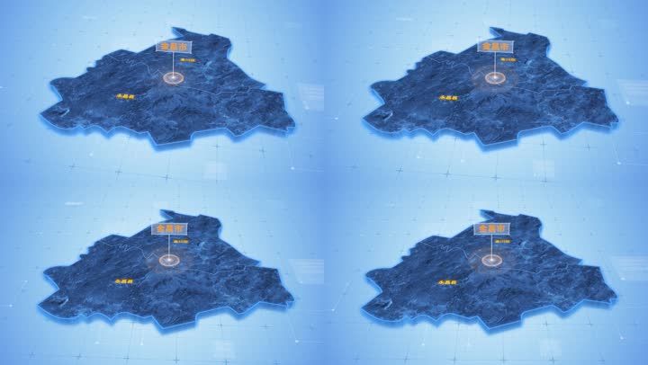 金昌市地图三维科技感蓝色网络定位区位连线发散ae模板