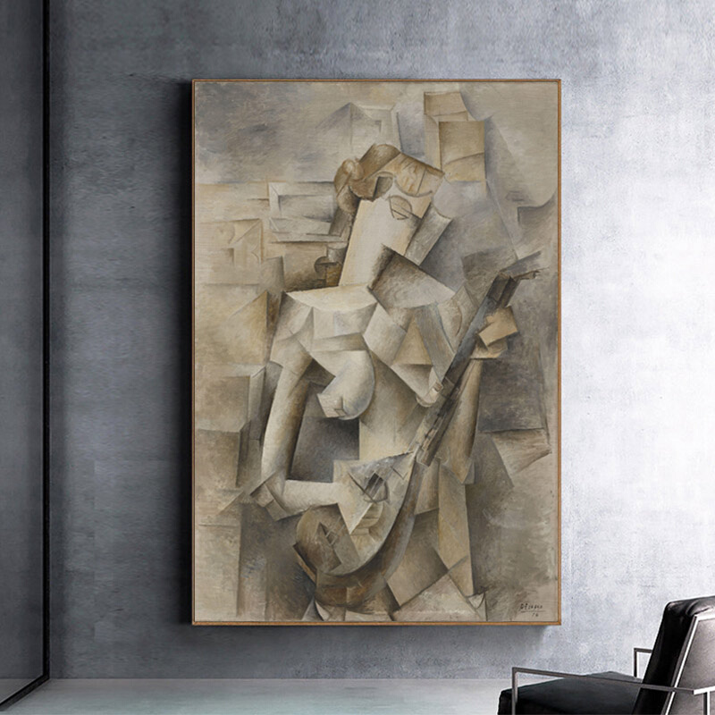 毕加索装饰画弹曼陀林的女孩现代抽象客厅挂画名画餐厅书房艺术画