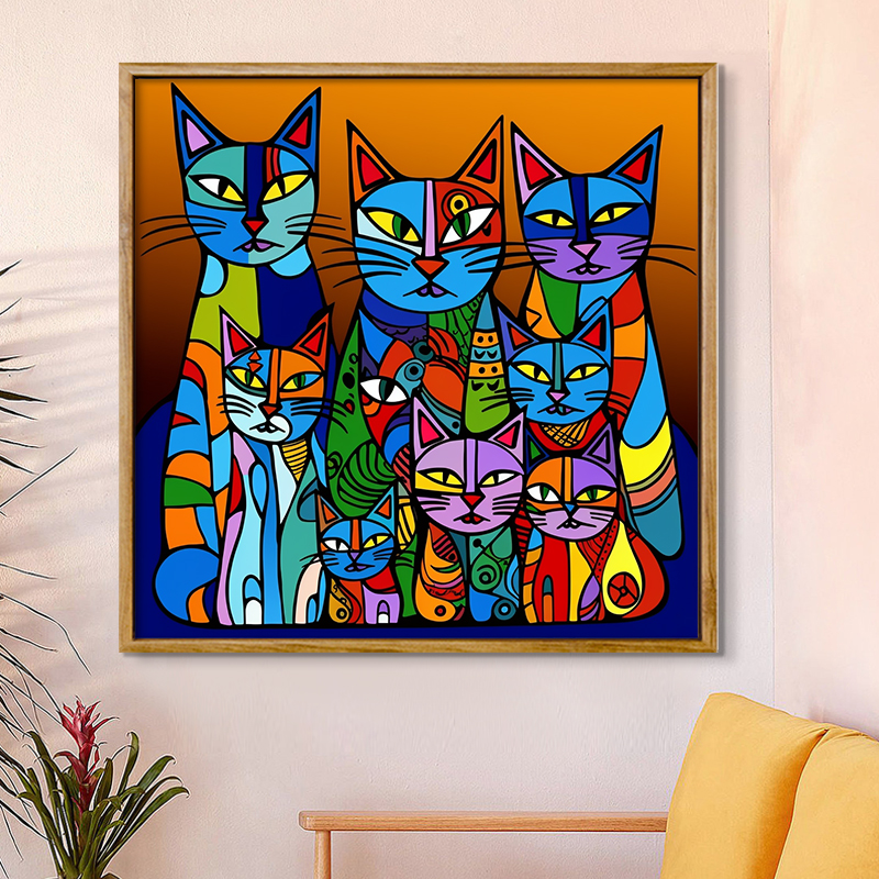 毕加索的猫 数字油画diy填充涂色手绘卡通动漫卧室摆件装饰油彩画