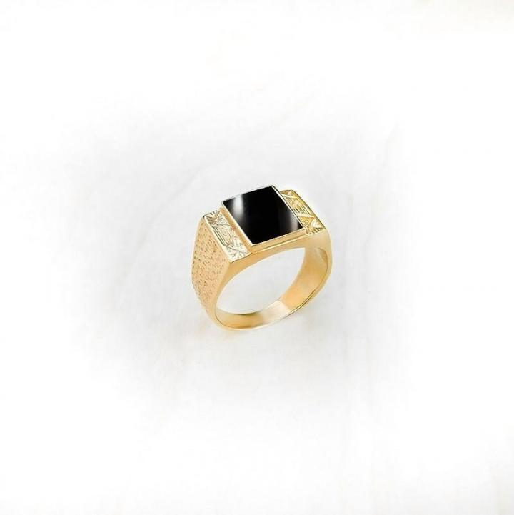 希腊代购Signet㊣ 手作华丽天然黑色缟玛瑙镶嵌14K纯金男士戒指