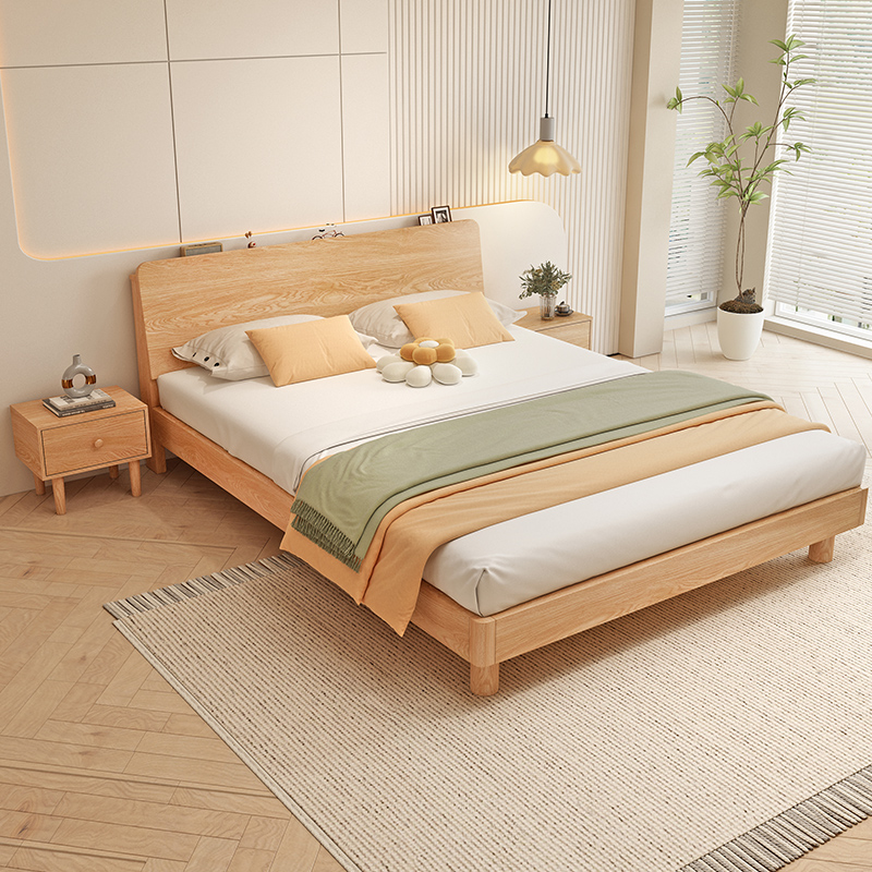 全实木床现代简约轻奢1.5m双人大床主卧家用1.8m出租房用单人床架