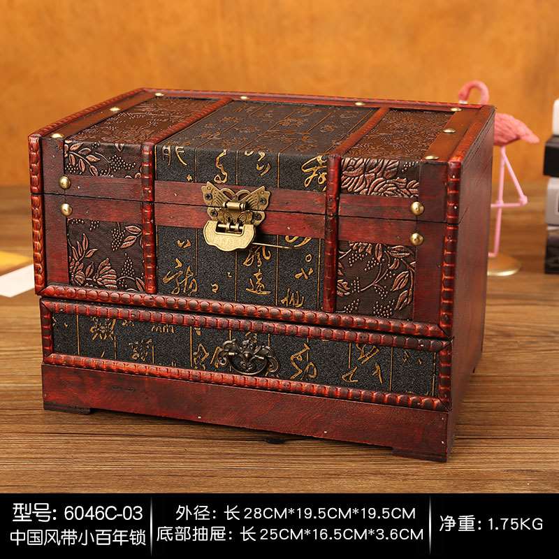 新款复古中式梳妆盒古代古风饰品化妆品首饰盒带镜子收纳盒结婚木