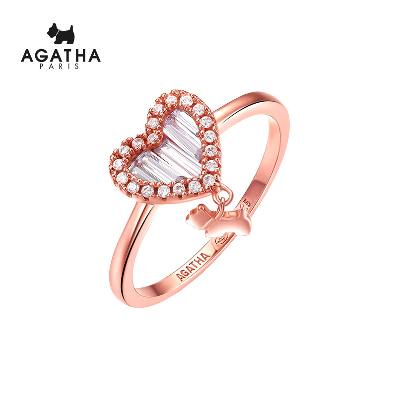 【进口免税】Agatha瑷嘉莎闪闪的爱戒指女时尚个性璀璨爱心戒指