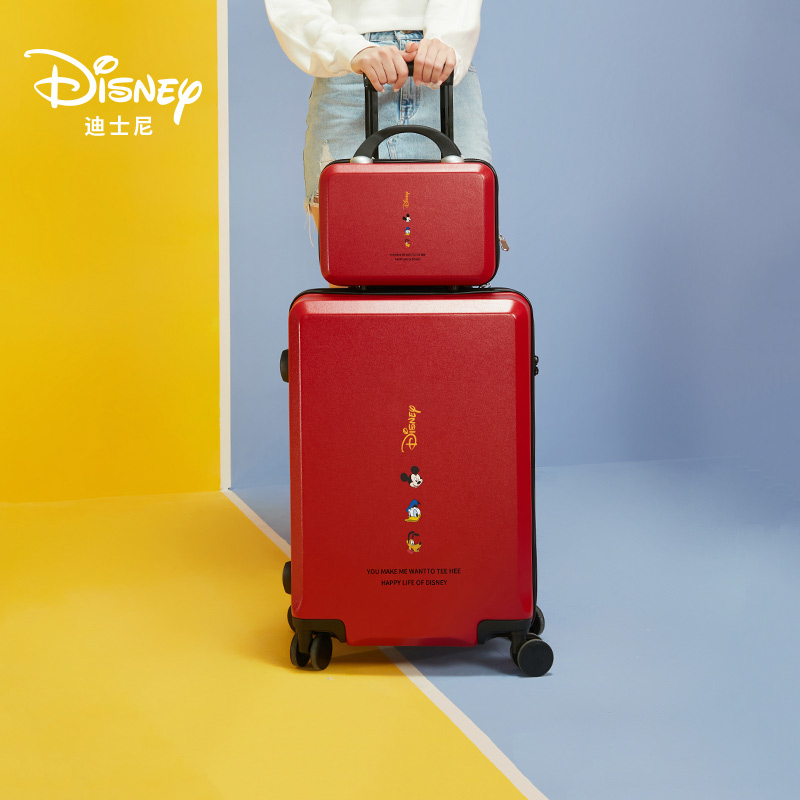迪士尼行李箱女红色结婚陪嫁箱一对子母箱24寸拉杆箱20出嫁旅行箱