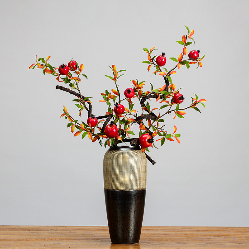 仿真花假花石榴果树枝客厅玄关中式艺术插花造型花艺装饰花瓶摆件
