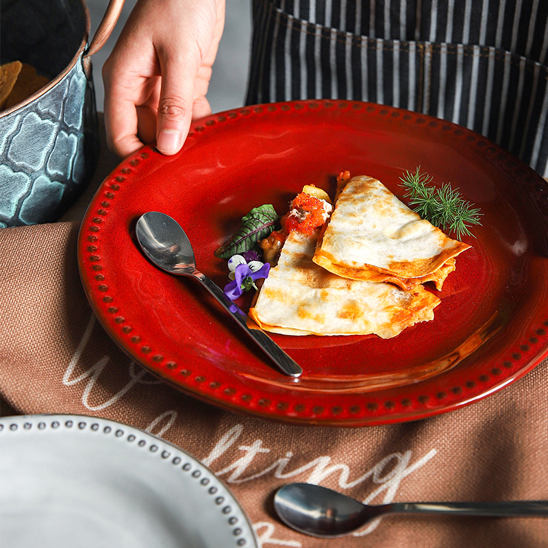 舍里北欧牛排盘意面盘陶瓷西餐盘红色餐盘早餐盘家用大平盘菜盘子