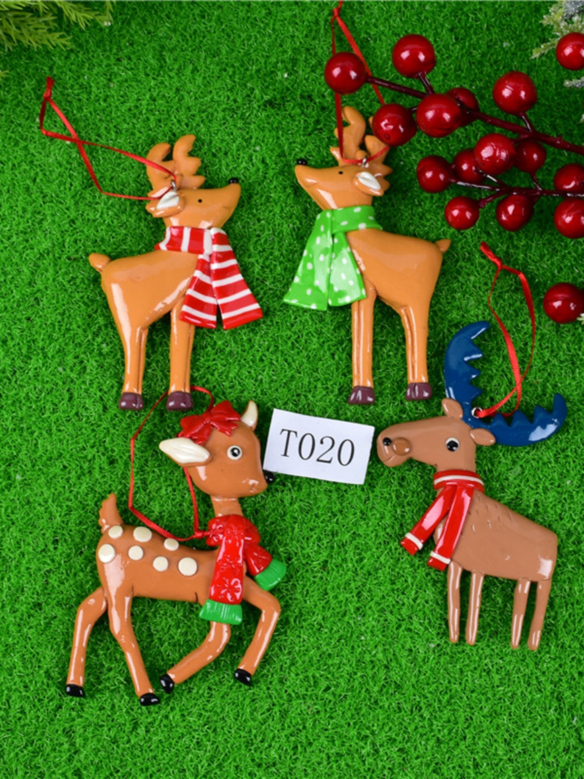 圣诞节装饰面包土粘土宠物小狗小猫麋鹿造型吊饰动物圣诞场景布置