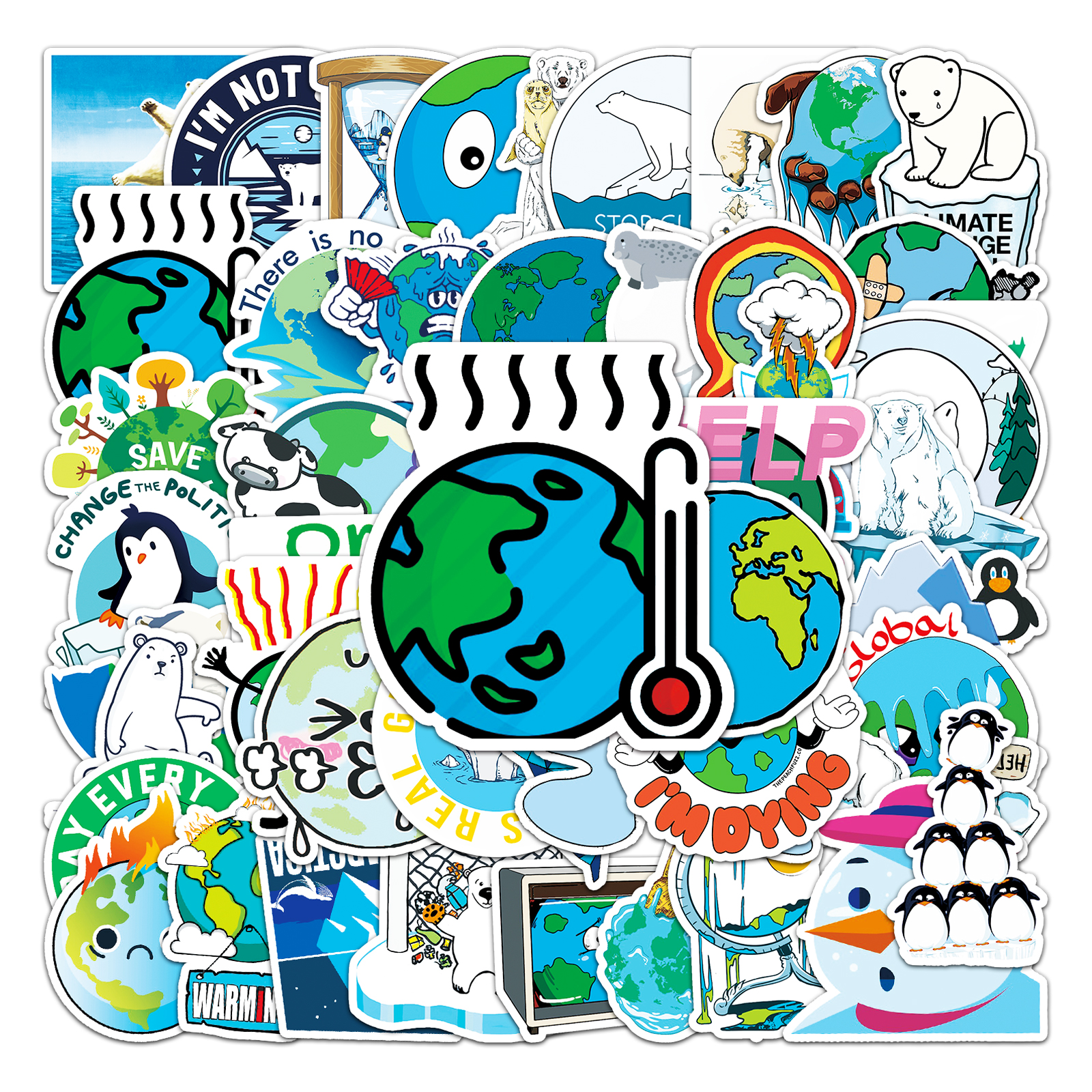 50张全球气候变暖贴画保护地球环境卡通涂鸦防水装饰水杯手机贴纸